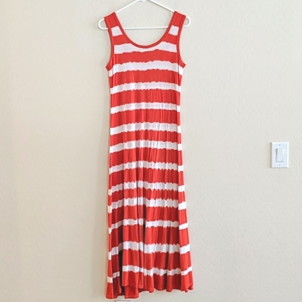 Calvin Klein Striped Maxi Dress Orange White Tie Dye Tank Sleeveless - Size 6 - Picture 2 of 6